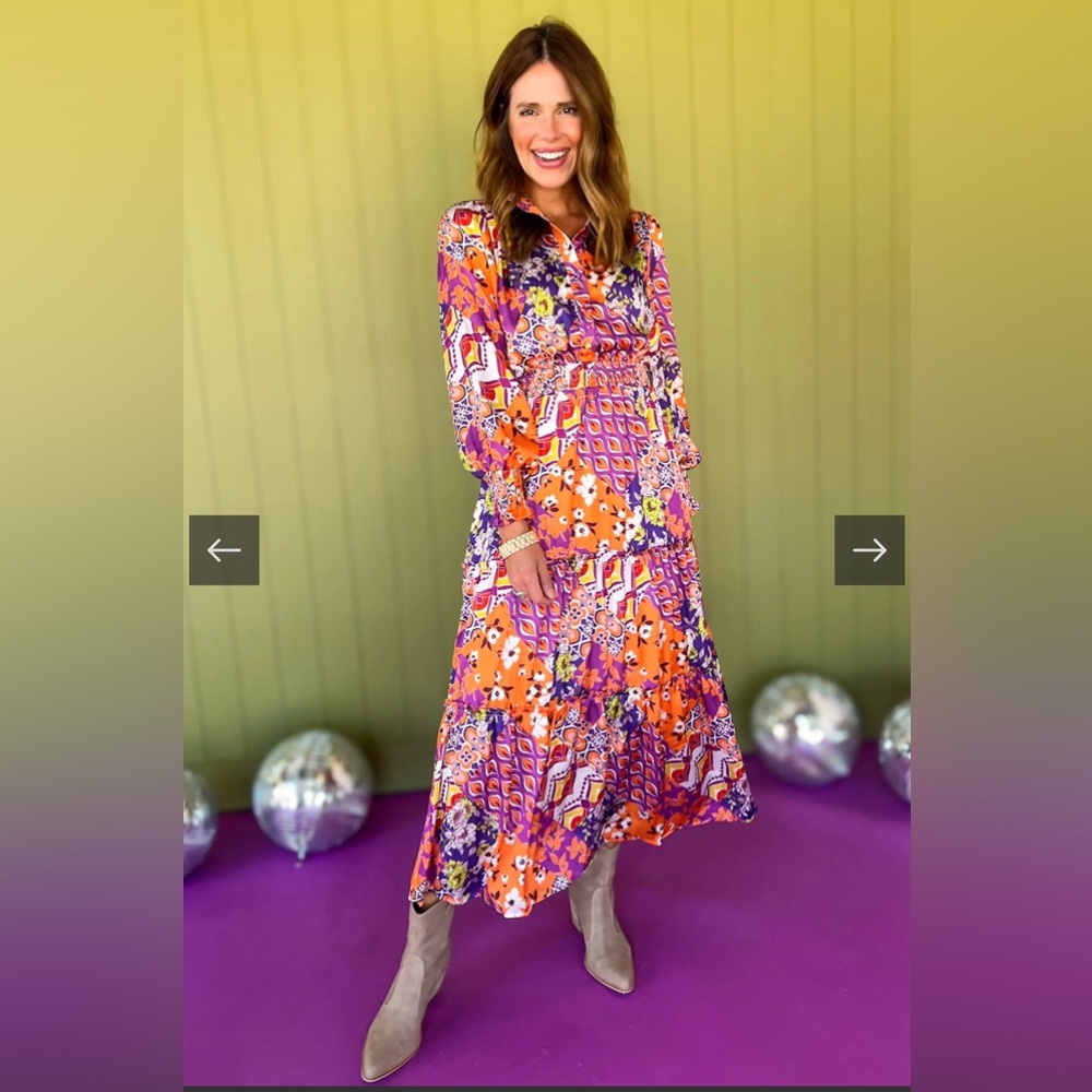 Fate Maxi Long Sleeve Floral Dress Women’s Sz S Lined Flowy Buttons NWOT